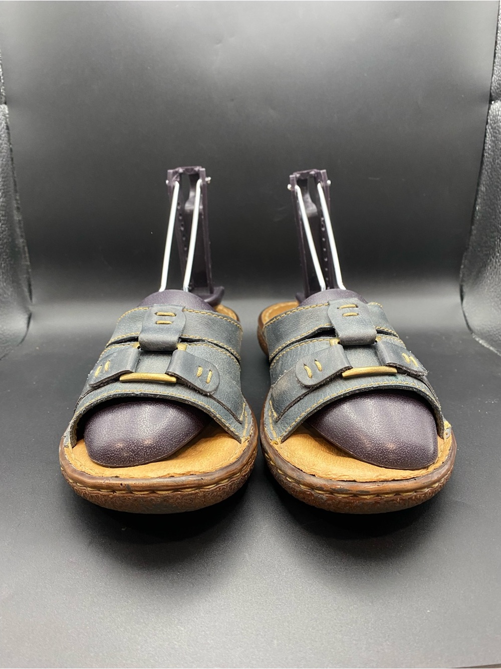 Born Women Blue Sandal SZ 7 EU 38 Hand Crafted Leather Slide Good Condition - Picture 4 of 11
